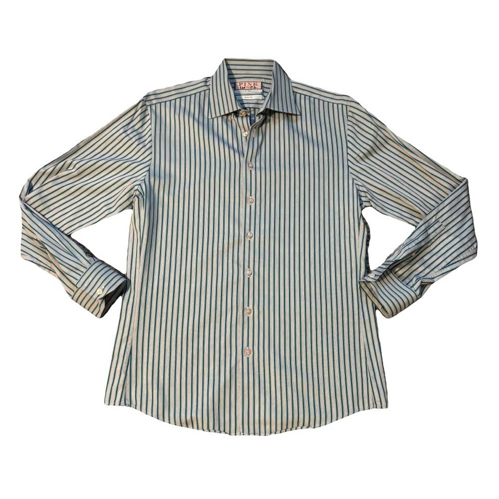 Men's Striped Teal and White Shirt